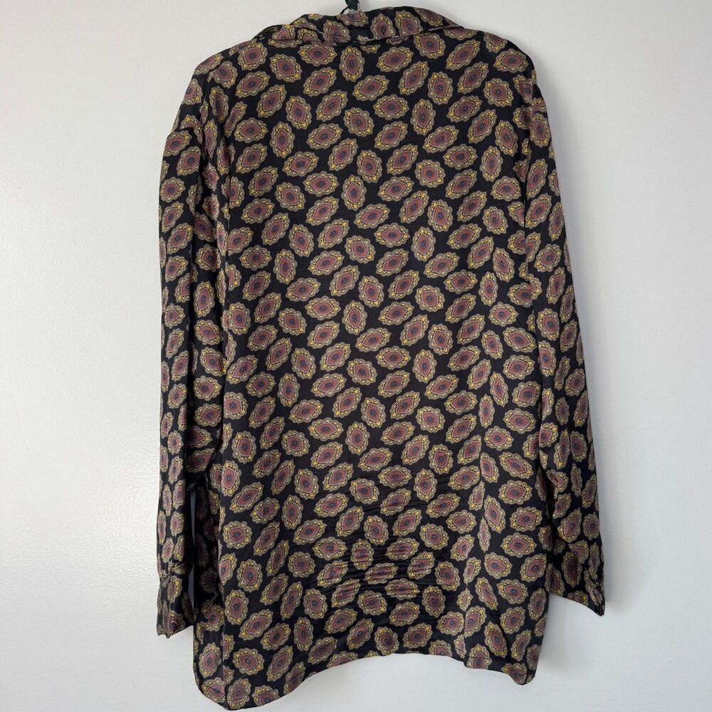 Joe Boxer Couture Silk Paisley Boho Lux Print Button Up Top Sz L